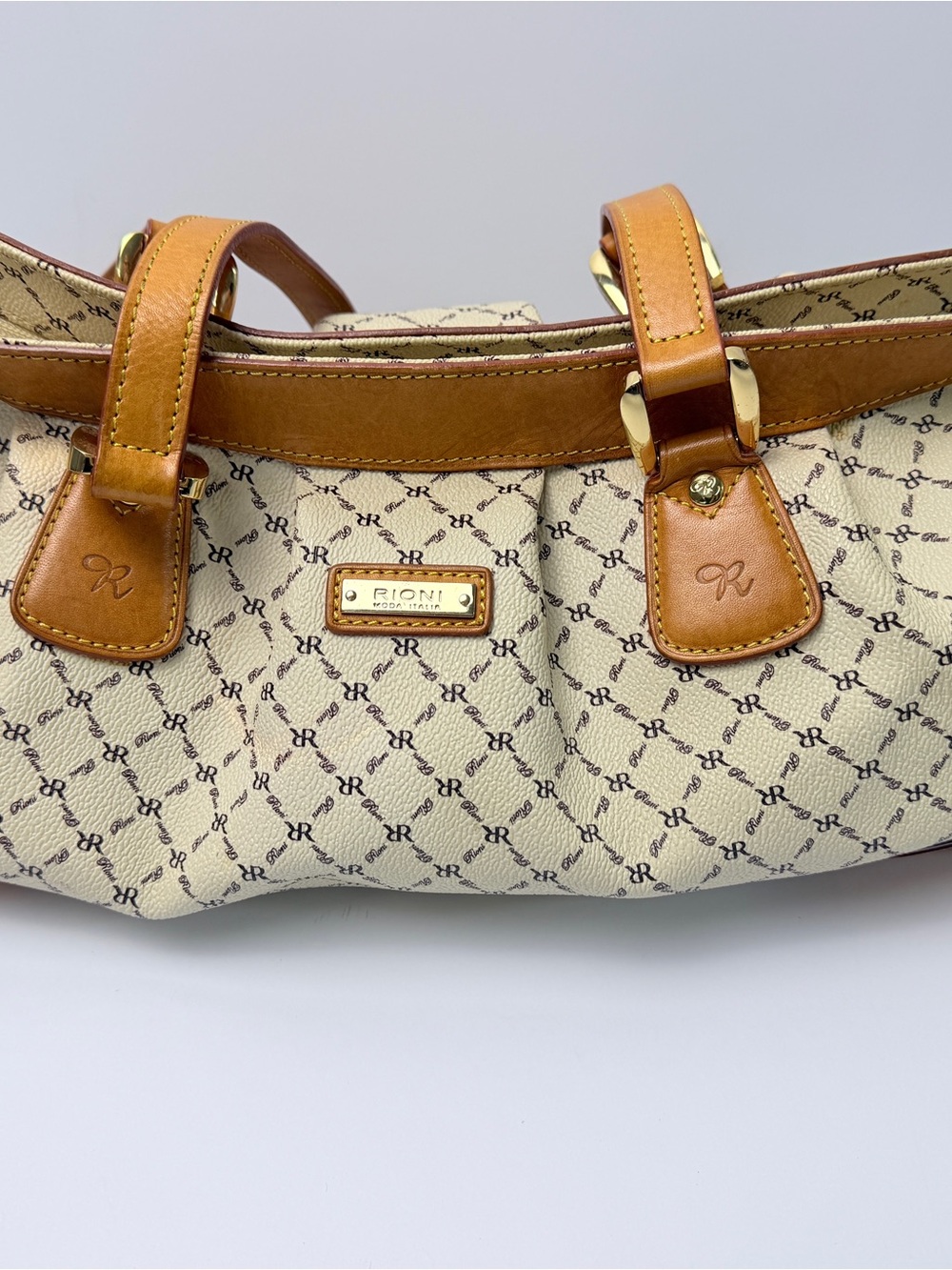 Rioni Genuine Italian Leather Bag Women’s Satchel Handbag Beige Brown Purse